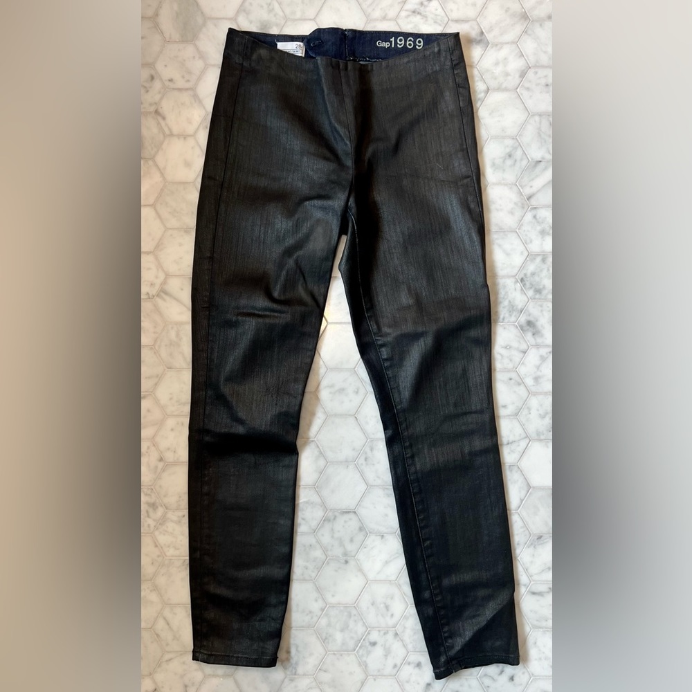 Gap 1969 black oilskin zip back always skinny jeans - Size 28r/6r